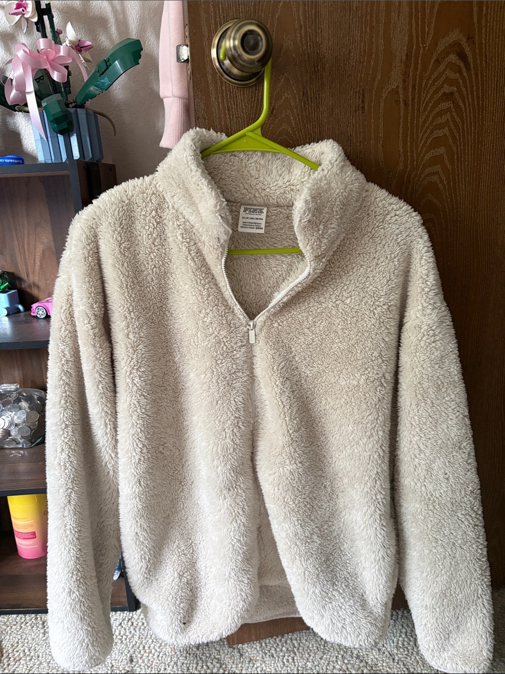 PINK Victoria's Secret Cream Plush Sherpa Half-Zip Jacket